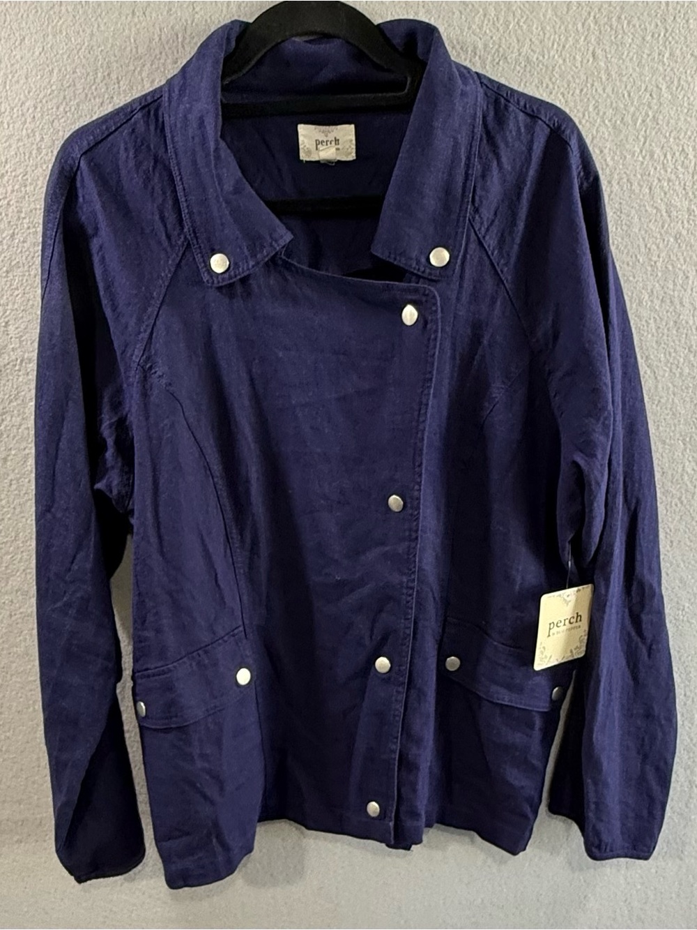 Perch by Blu Pepper 2XL Linen Blend Asymmetrical Utility Moto Jacket NWT